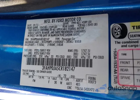 2012 Ford Fusion Sel z USA, uszkodzony, nr VIN 3FAHP0JA5CR182147